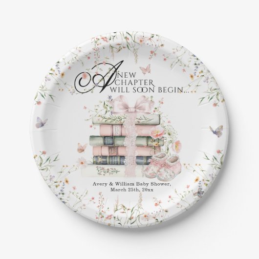 新しいチャプターBegin Book Wildflower赤ちゃんガールシャワー ペーパープレート (正面)
