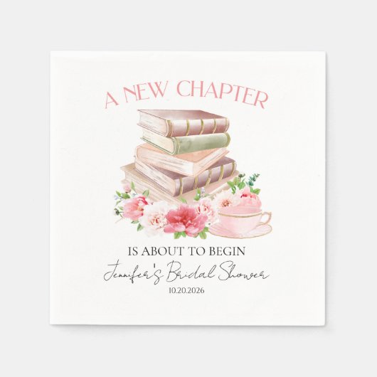 新しいチャプタ | 茶&ブックスウォーターカラーブライダルシャワー スタンダードカクテルナプキン (正面)