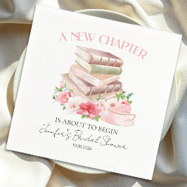 新しいチャプタ | 茶&ブックスウォーターカラーブライダルシャワー スタンダードカクテルナプキン