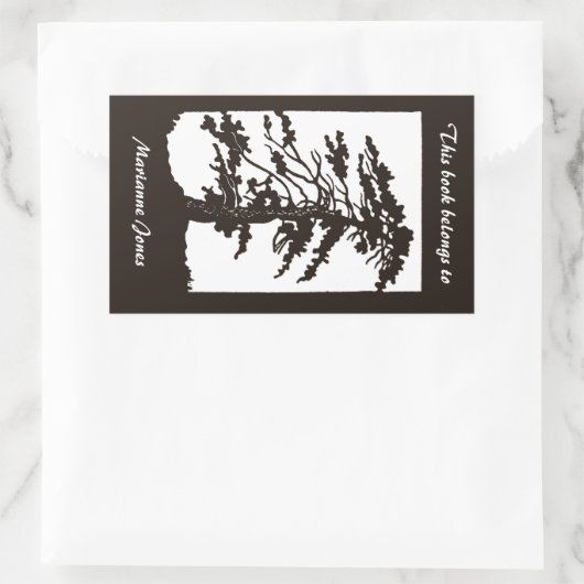 新しいツリーシルエット蔵書票シール 長方形シール (バッグ)