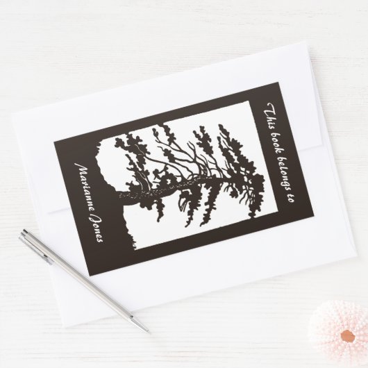 新しいツリーシルエット蔵書票シール 長方形シール (封筒)