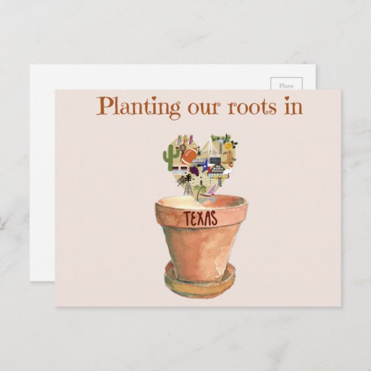新しいテキサス州の発表に私たちのルーツを植え付ける 案内ポストカード (正面/裏面)