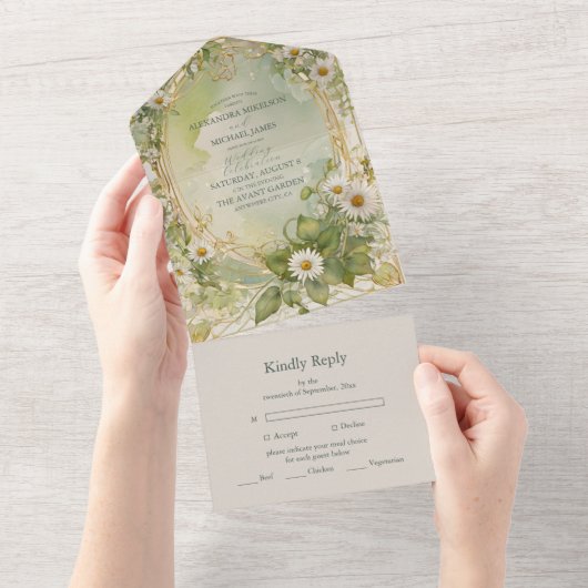 新しいデイジーアイボリーグ結婚リーン オールインワン招待状 (貼ってはがせる)