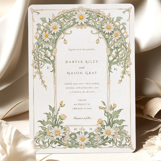 新しいデイジー結婚のアイボリーとグリーン 招待状