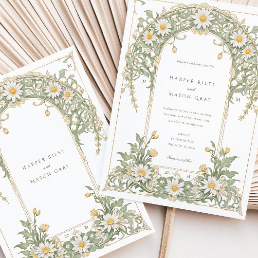 新しいデイジー結婚のアイボリーとグリーン 招待状