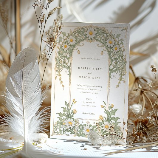 新しいデイジー結婚のアイボリーとグリーン 招待状