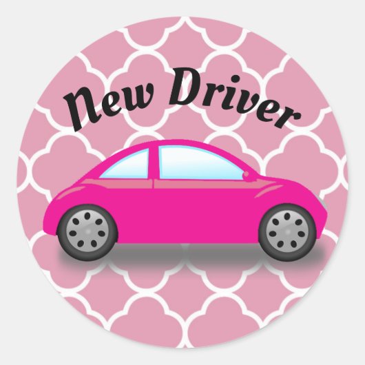 新しいドライバーピンクの車のピンククローバーシール ラウンドシール (正面)