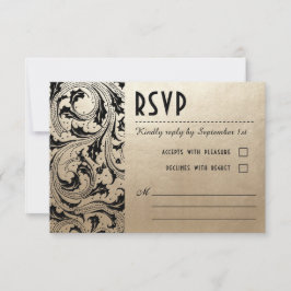 新しいドリームウェディングRSVPカード – 金ゴールド&ブラック 出欠カード