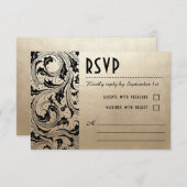 新しいドリームウェディングRSVPカード – 金ゴールド&ブラック 出欠カード (正面/裏面)