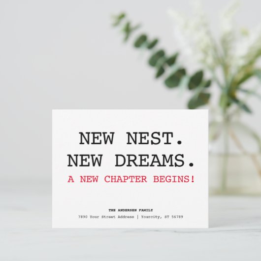 新しいネストアドレスシンプルのミニマリスト移動 案内ポストカード (スタンド正面)