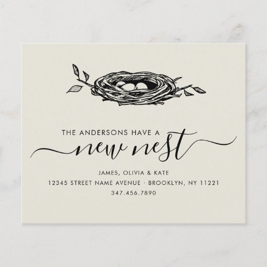 新しいネストホーム住所の変更を予算に割り当て移動カード (正面)