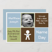 新しいハート名の日の男の赤ちゃん 招待状 (正面/裏面)