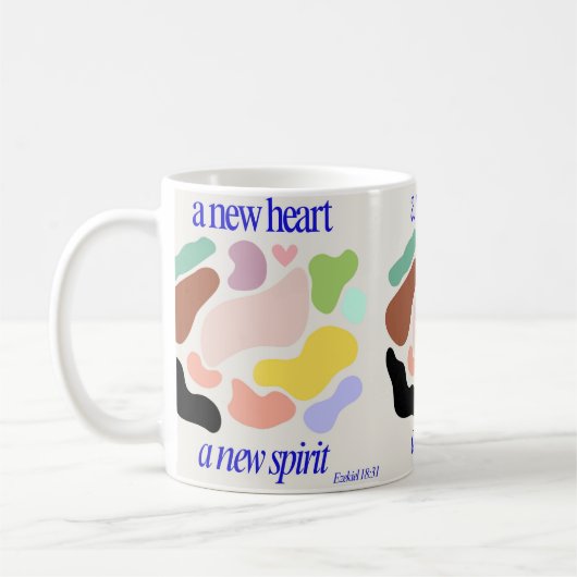 新しいハート、新しい精神、グラフィックデザインパターン コーヒーマグカップ (左)