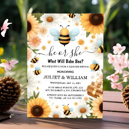 新しいバグデイジー素朴開花忙しBee Gender Reveal 招待状
