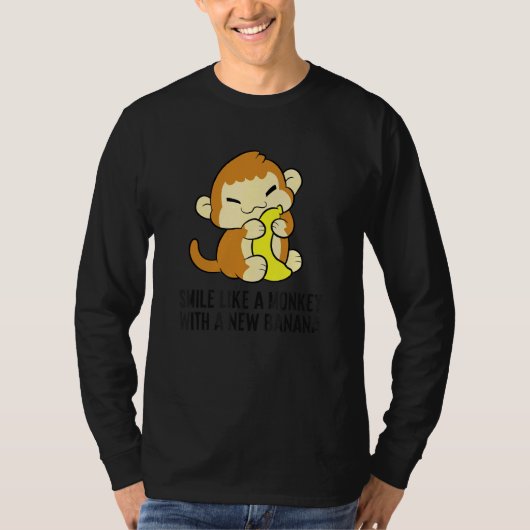 新しいバナナを持つ猿のようなスマイル Tシャツ (正面)