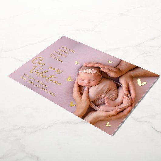 新しいバレンタイン金箔の誕生のお知らせ 箔シーズンカード (回転した状態)