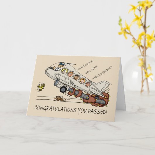 新しいパイロットのお祝いの漫画の風刺漫画 カード (黄色い花)