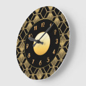 新しいパターン（の模様が）あるアールデコ金ゴールドと黒 ラージ壁時計 (傾斜)