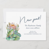 新しいパッドかわいい水色のカエル引っ越しました 案内状 (正面)