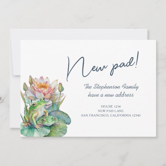 新しいパッドかわいい水色のカエル引っ越しました 案内状 (正面)