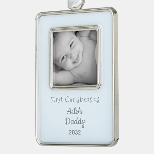 新しいパパ初めてのクリスマスをパパとして男の赤ちゃん写真 シルバープレートフレームオーナメント (左)