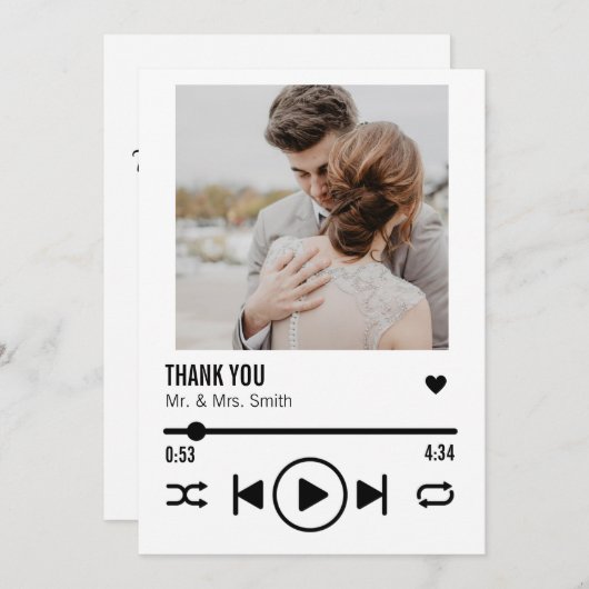 新しいパーソナライズされたフォトソングの再生リスト サンキューカード (正面/裏面)