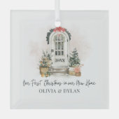 新しいパーソナライズされたホームの初めてのクリスマス ガラスオーナメント (正面)