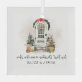 新しいパーソナライズされたホームの初めてのクリスマス ガラスオーナメント (裏面)