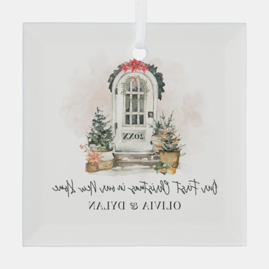 新しいパーソナライズされたホームの初めてのクリスマス ガラスオーナメント (裏面)