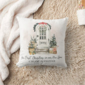 新しいパーソナライズされたホーム初めてのクリスマスの水彩 クッション (ブランケット)