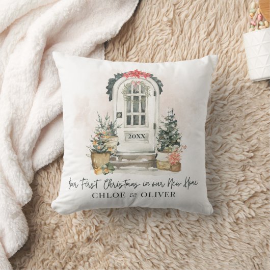 新しいパーソナライズされたホーム初めてのクリスマスの水彩 クッション (ブランケット)