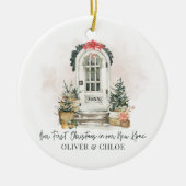 新しいパーソナライズされたホーム初めてのクリスマスの水彩 セラミックオーナメント (正面)