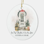 新しいパーソナライズされたホーム初めてのクリスマスの水彩 セラミックオーナメント (左)