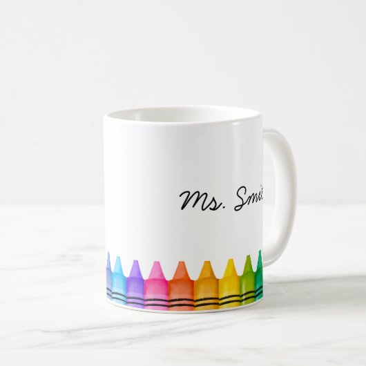 新しいパーソナライズされた先生ギフト名クレヨンマグ コーヒーマグカップ (正面右)