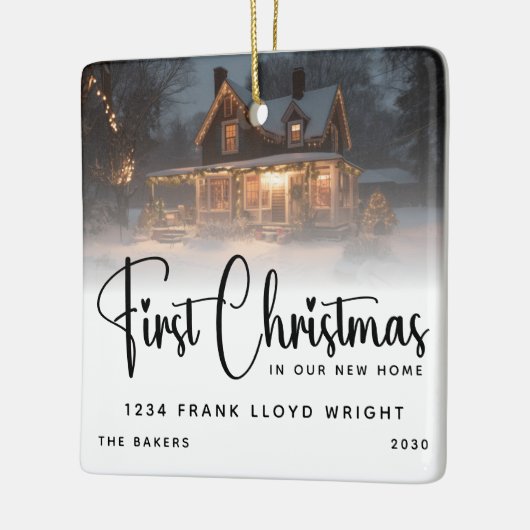 新しいパーソナライズされた家の初めてのクリスマス セラミックオーナメント (左)