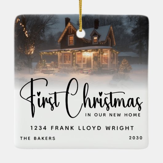 新しいパーソナライズされた家の初めてのクリスマス セラミックオーナメント (裏面)