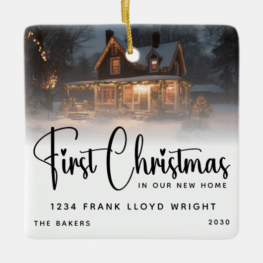 新しいパーソナライズされた家の初めてのクリスマス セラミックオーナメント (正面)