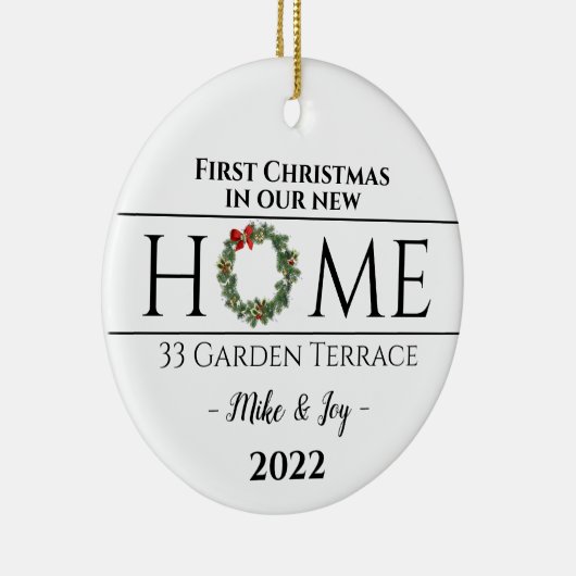 新しいパーソナライズされた家の初めてのクリスマス セラミックオーナメント (右)