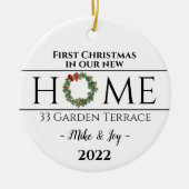 新しいパーソナライズされた家の初めてのクリスマス セラミックオーナメント (正面)