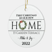 新しいパーソナライズされた家の初めてのクリスマス セラミックオーナメント (左)