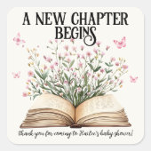 新しいパーソナライズされた章が始まる本の赤ちゃんシャワー スクエアシール (正面)