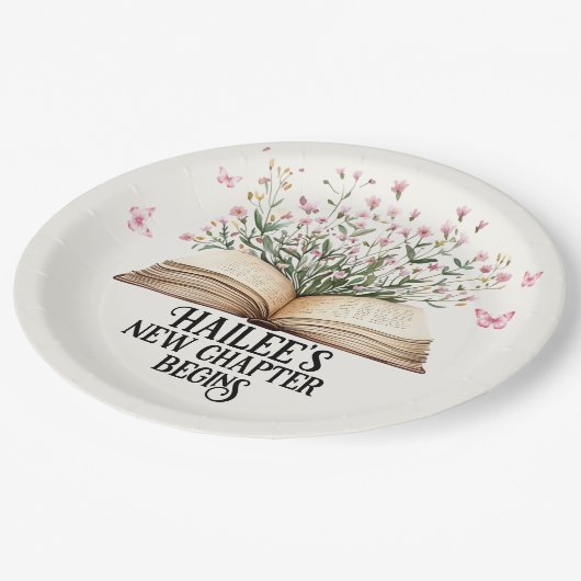 新しいパーソナライズされた章が始まる本の赤ちゃんシャワー ペーパープレート (アングル)