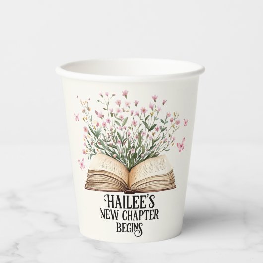 新しいパーソナライズされた章が始まる本の赤ちゃんシャワー 紙コップ (正面)