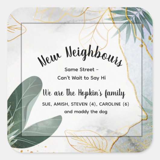 新しいパーソナライズされた近隣紹介カード – Mee スクエアシール (正面)