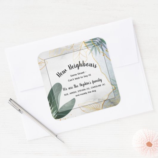 新しいパーソナライズされた近隣紹介カード – Mee スクエアシール (封筒)