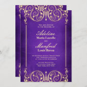 新しいビクトリアン |ヴィンテージパープル&金ゴールド結婚ズ 招待状 (正面/裏面)