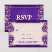 新しいビクトリアン:ヴィンテージ金ゴールドとパープルRSVP 出欠カード (正面/裏面)