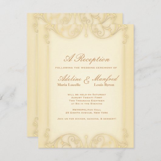 新しいビクトリアン:淡い色の金ゴールドファンシー結婚の 招待状 (正面/裏面)
