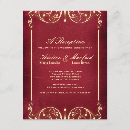 新しいビクトリアン:赤と金ゴールド披露宴 エンクロージャーカード (正面)