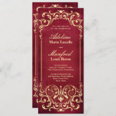 新しいビクトリアン：赤と金ゴールド結婚の 招待状 (正面/裏面)